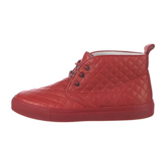 DEL TORO RED LEATHER QUILTED HIGH TOP CHUKKA SNEAKER US MENS 12 HIGH TOP - Picture 2 of 14